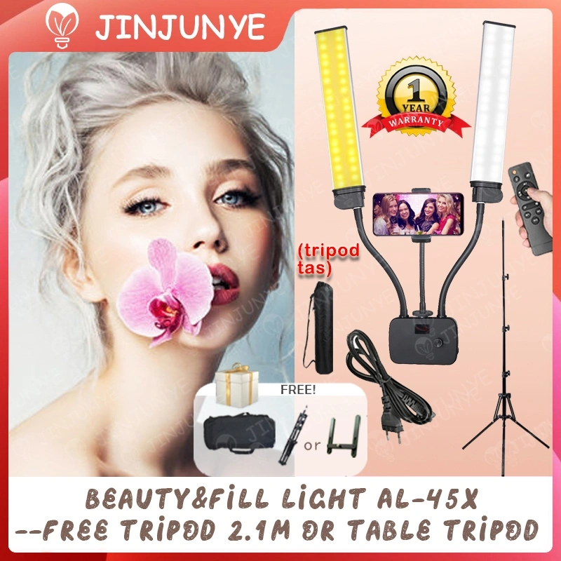 Bisa COD Professional Glamlight Ring Light Tripod (Remote Control & Tripod tas) Lampu Make up Mua LED BI-COLOR Dual BAR HD AL-45X Lighting mua 3200-5600K Fill Light lampu fotografi Cahaya Riasan lampu rias lampu live streaming XY