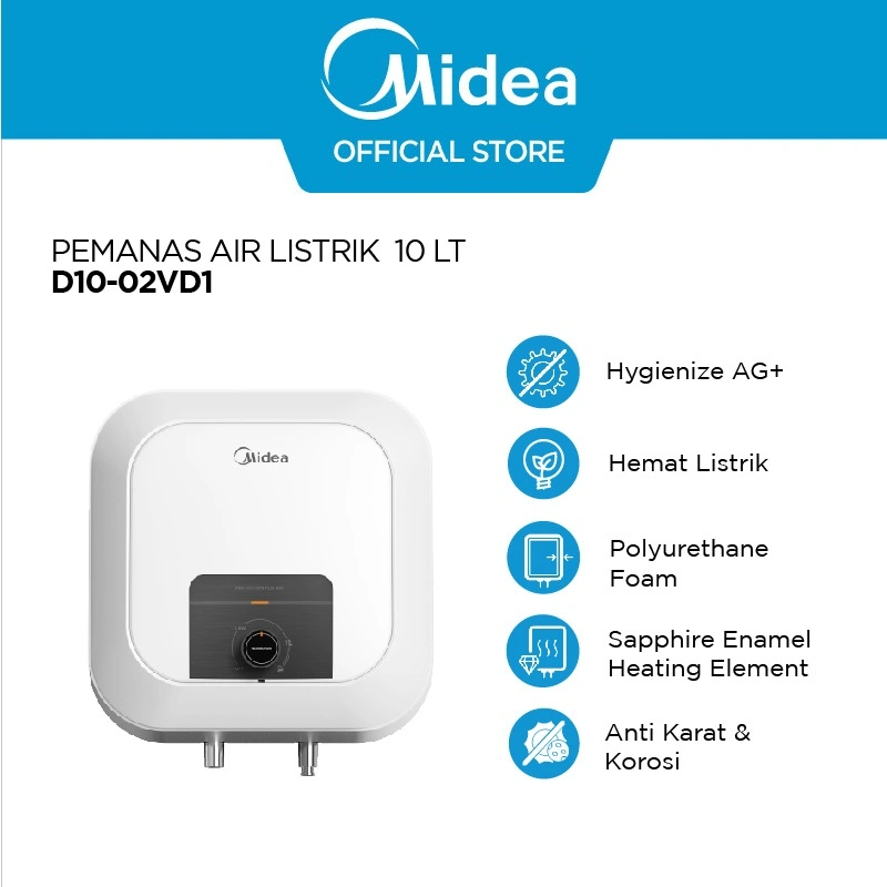[GRATIS PEMASANGAN] Midea Electric Water Heater 10-15 Liter D10-02VD1/D15-02VD1 - Pemanas Air Listrik Hygienize Ag+ Hemat Daya & Anti Karat