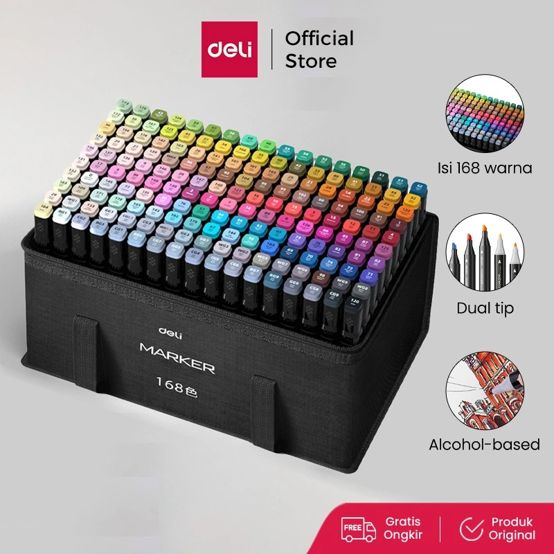 Deli Spidol Sketsa Profesional / Sketch Marker 168 Warna Dual Tip HM902