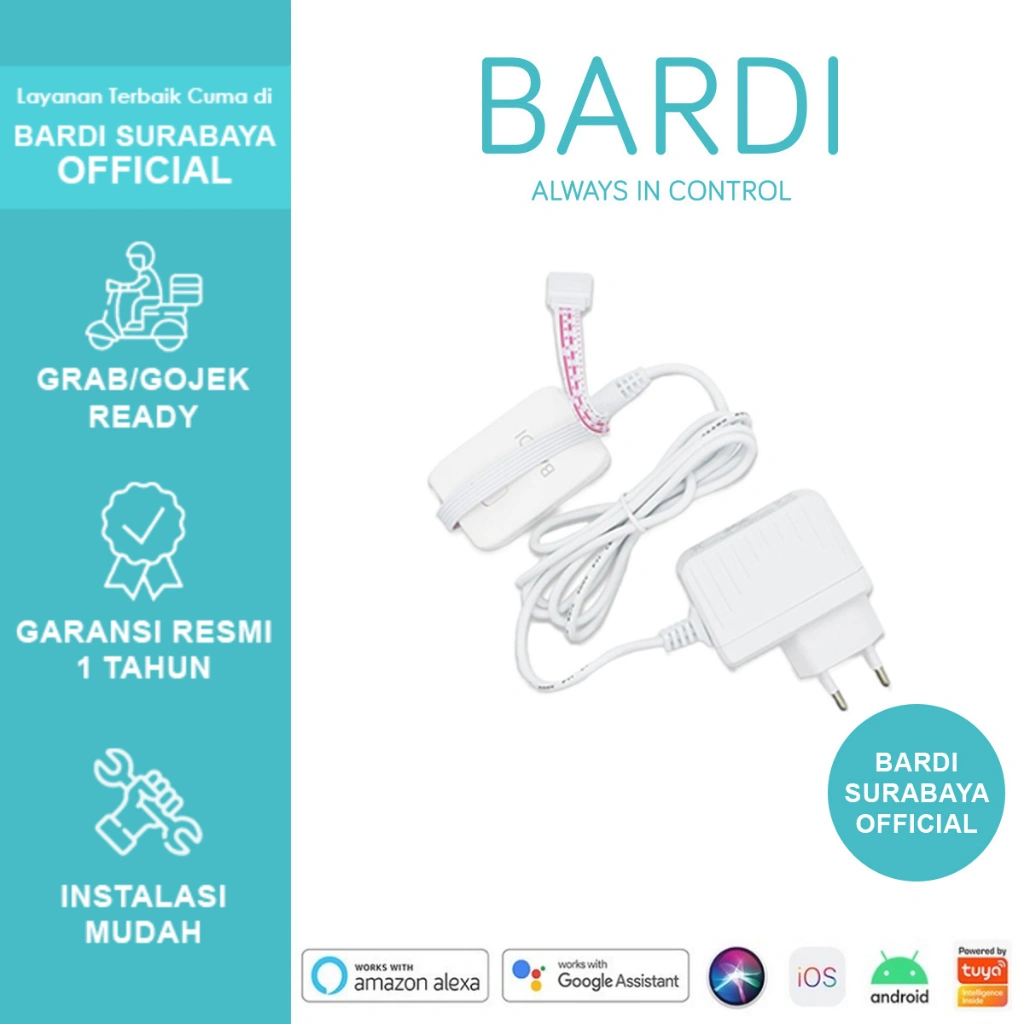BARDI Smart Adaptor 1A untuk Lampu LED Strip 4m RGBWW Warna Warni Wifi Voice Control Command Pintar