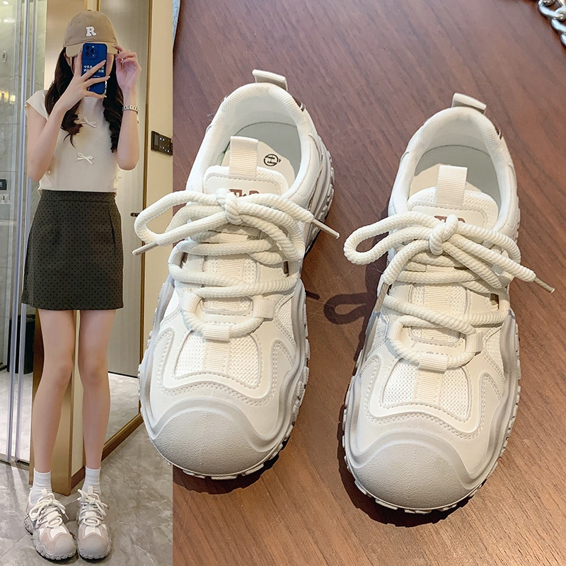 Sepatu Sneakers Wanita Putih Olahraga Casual Sekolah Platform Trendy Tali Viral Terbaru Premium Cantik Santai Terlaris Lucu Murah Kerja Karet Korea Style Import Fashion Box Running Women White Sport Shoes- Ukuran 35 36 37 38 39 40