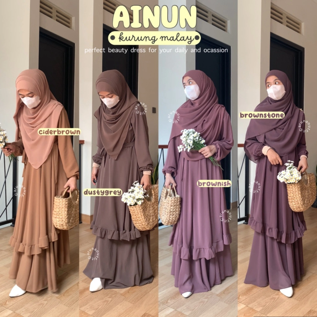 ARUNAOUTFIT - AINUN KURUNG MALAY GAMIS UMPAK/SUSUN REMAJA PREMIUM CERUTY FULL FURING