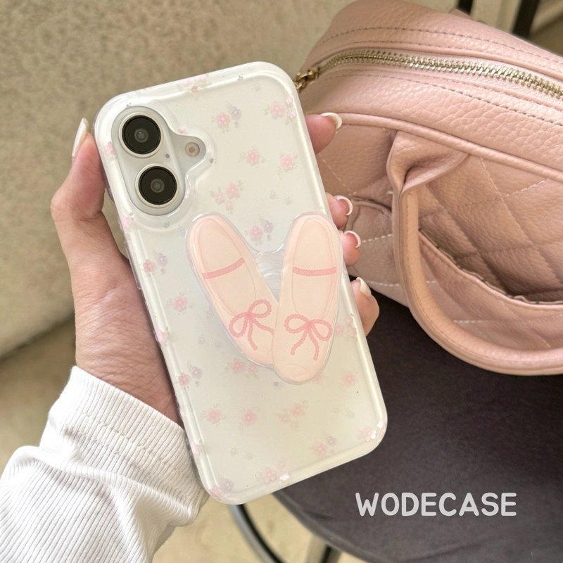 WODECASE Ballerina Floral Case Softcase Coquette Phone Charm dan Popsocket untuk Iphone 11-16 Pro Max