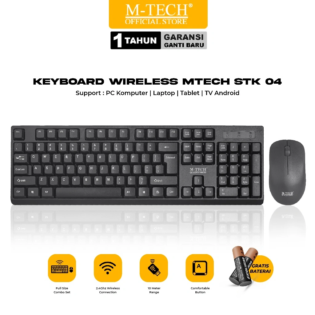 MTECH Combo Keyboard dan Mouse Wireless STK 04 For Laptop PC Tablet Smart Tv