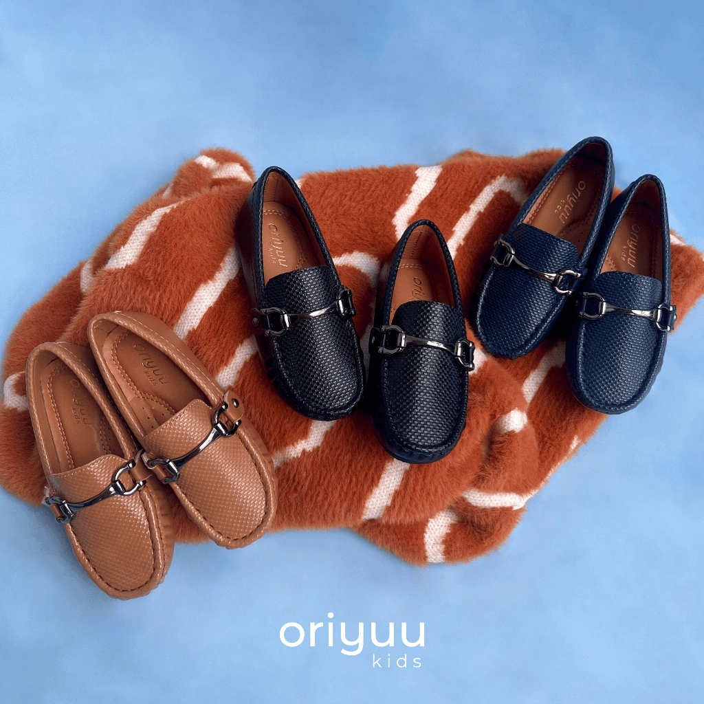 Mini Gentleman - Vintage - Oriyuu Kids - Sepatu Pantofel Anak Laki Formal Pesta Slip On Kulit Hitam