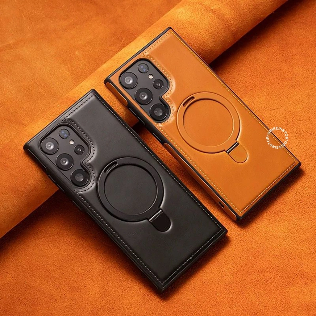 Genuine Case Kulit Magsafe - Leather With Standable - Hardcase/Casing Hp Compatible For Samsung A07 A15 A16 A17 A35 A36 A55 A56 S22 S23 S24 S25 FE Plus Ultra Casing Pelindung Handphone SAM13