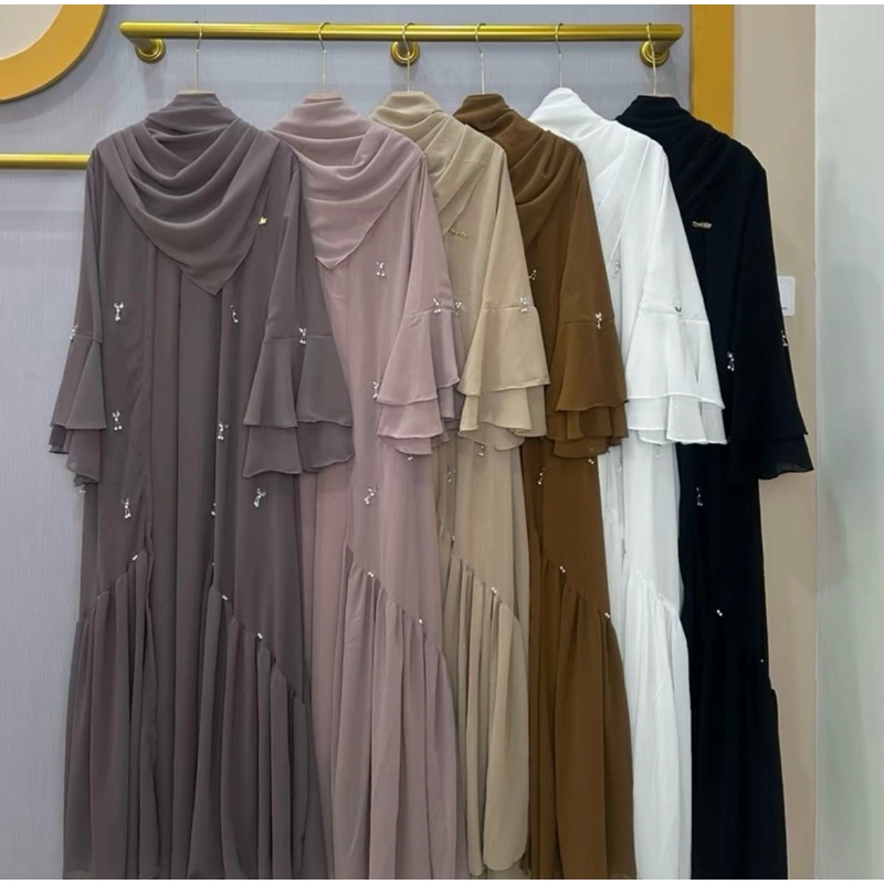 DFM - Zaina Abaya Set Hijab Segiempat Gamis Abaya Wanita Terbaru Bahan Ceruty Armany Baby Doll Full Puring