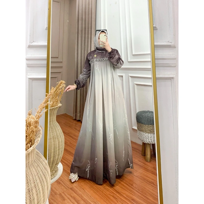 WIDYA Dres Payet Seruty Printing Gamis Lebaran Terbaru Simple Elegan 2025