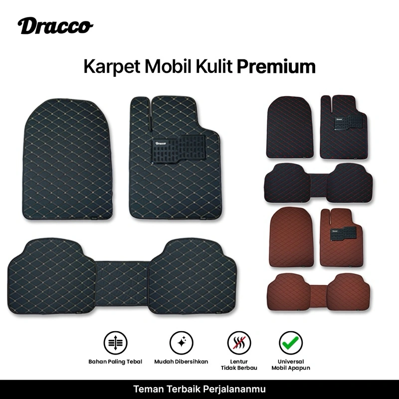 Karpet Mobil Kulit Premium Universal DRACCO-Alas Lantai Anti Slip,Mudah Dibersihkan,Tidak Berbau