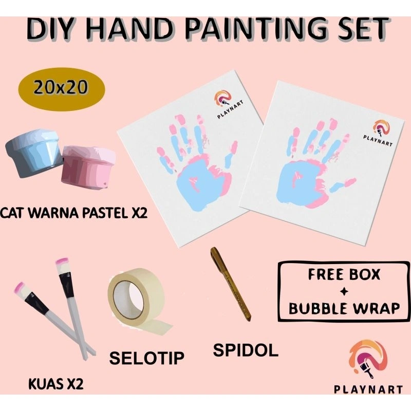 DIY Hand Painting Kit 1set Kanvas Board Couple / Kanvas Lukis Cap Tangan Pasangab 20x20 20x30