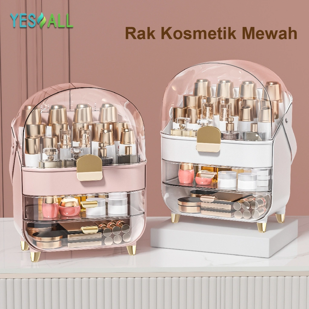 YESALL Rak Skincare Portable Aesthetic Anti Debu Serbaguna - Rak Makeup Kosmetik Estetik Transparan Tempat Penyimpanan Barang Skin care Organizer Storage Box