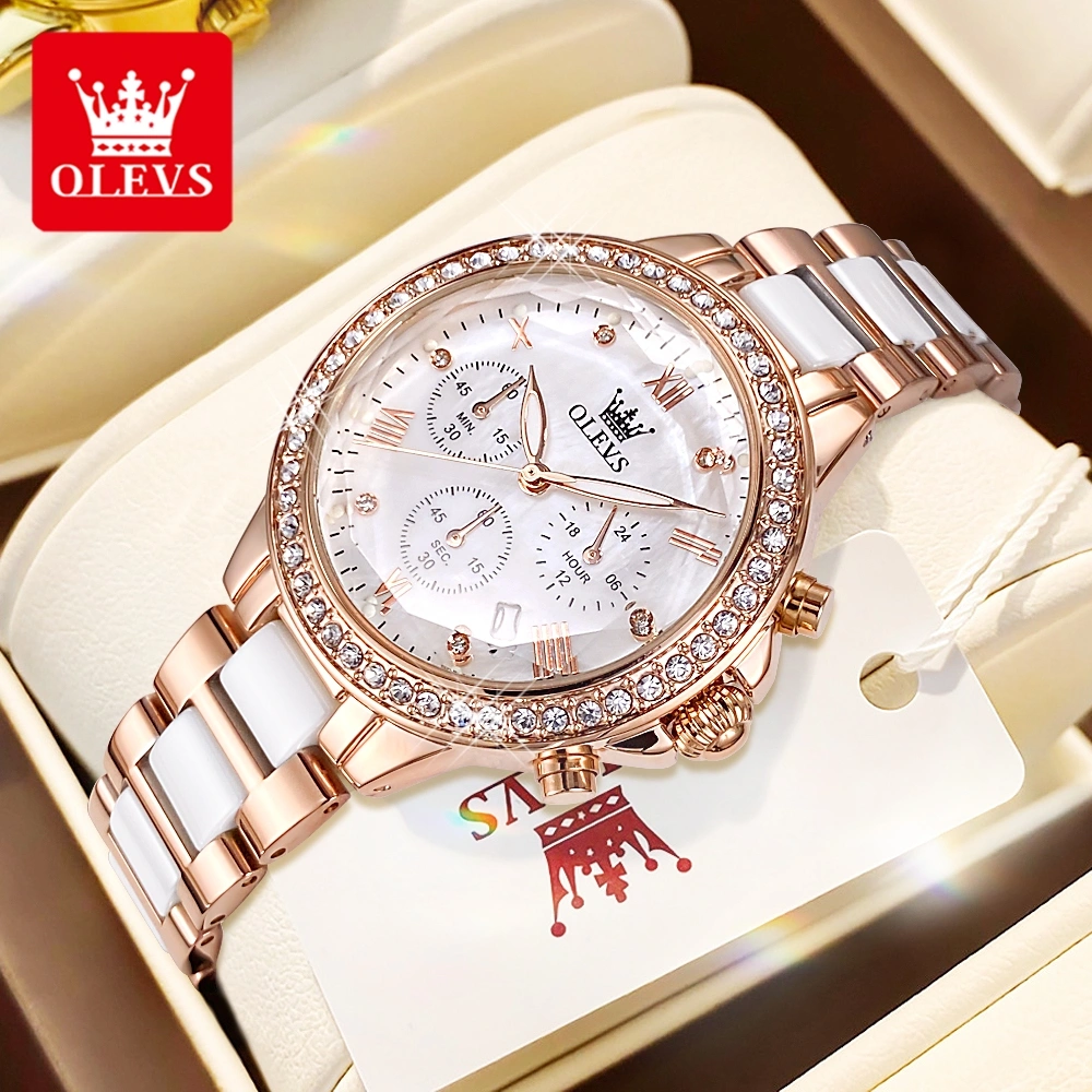 OLEVS Jam Tangan Wanita Original Anti Air Elegan Fashion Mewah Multifungsi Keramik Watch Women Cod