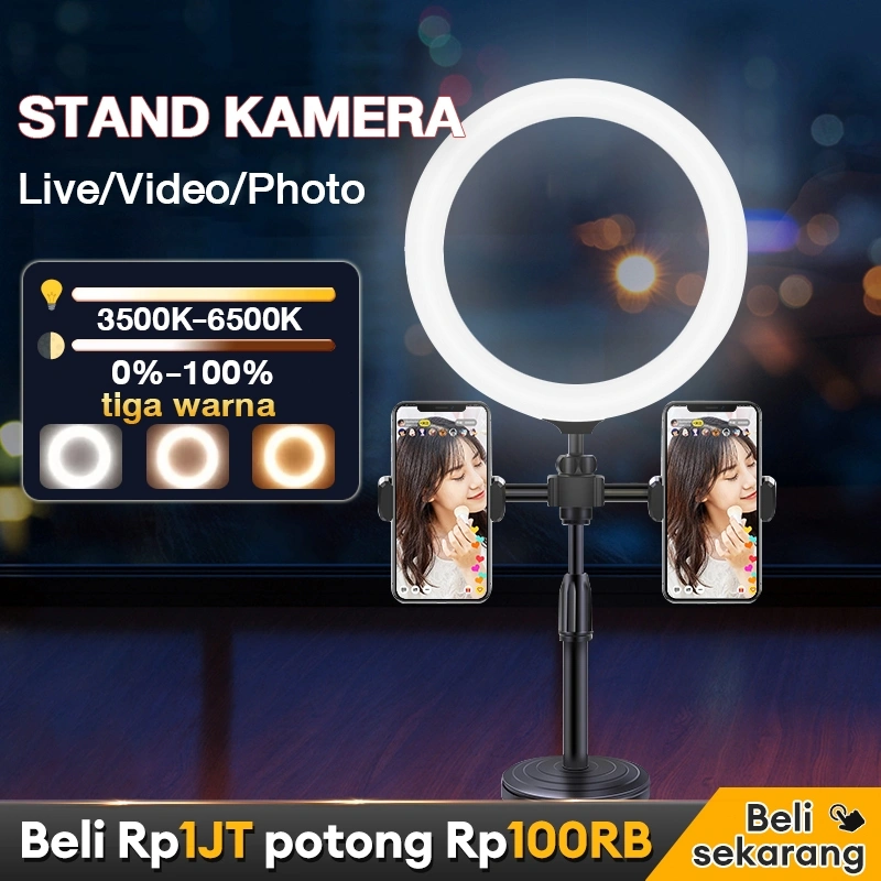 Garansi 30 tahun Ring light 16cm+Tripod +2 Holder Lampu video makeup selfie siaran langsung