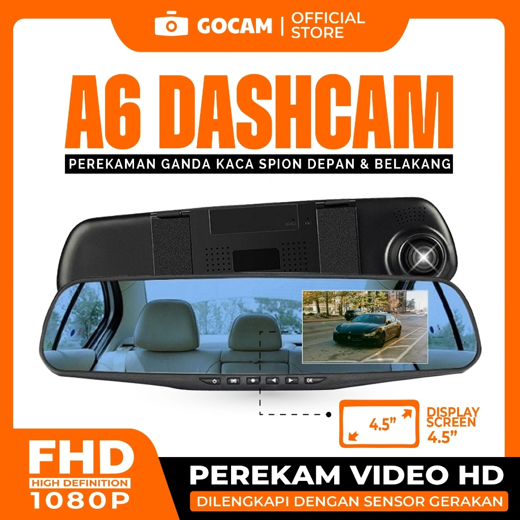 GOCAM Dash Cam A6-Series Front 1080p Rear 480p Night Vision Mode Dashcam Keamanan Mobil