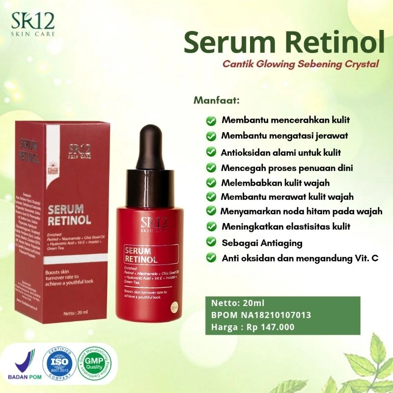 SERUM RETINOL 0,1% SR12 / SERUM GLOWING BPOM ISI 20 ML / MENCERAHKAN MENGATASI JERAWAT ANTI AGING