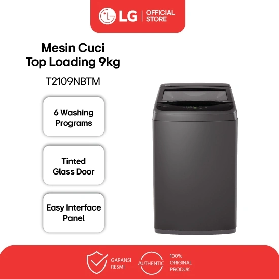 LG Mesin Cuci Top Loading 9kg - TurboDrum - Soft Closing Door - Quick Wash - 6 Washing Programs - T2109NBTM