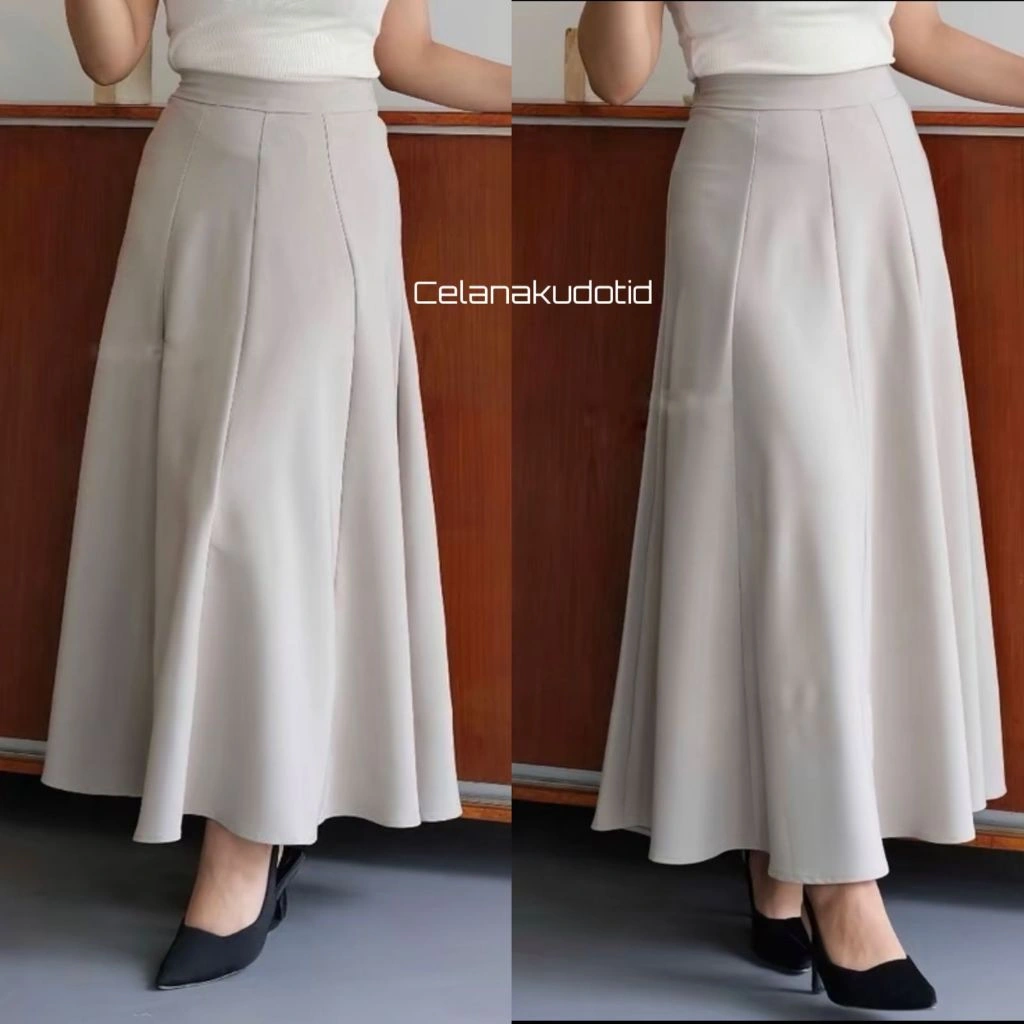 Haruka Skirt - Korean Loose Maxi Skirt Rok Wanita Anti Kusut Polyester - Rok Flare Wanita - Rok Basik Polos - Maxi Skirt Rok Mayung Panjang Wanita