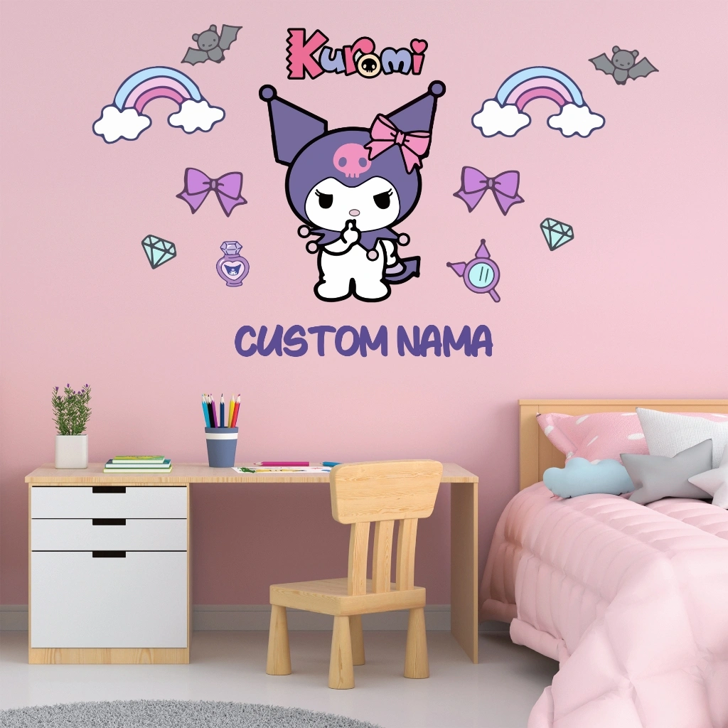 KaKaKu Project - Stiker Dinding Custom Nama Sanrio Karakter Kuromi Dekorasi Kamar Anak