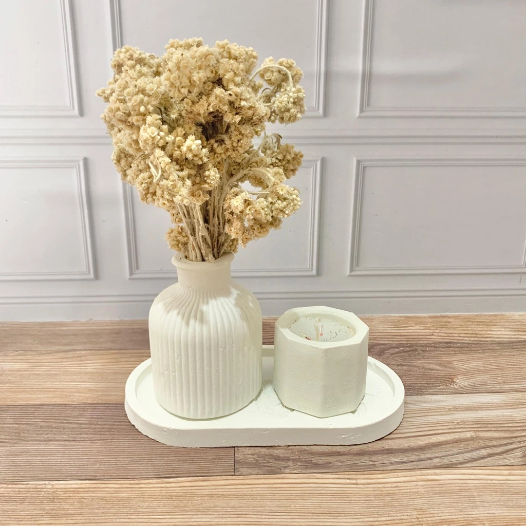 Set Dekorasi Meja Estetik - Vas Bunga Kering & Lilin Aromaterapi