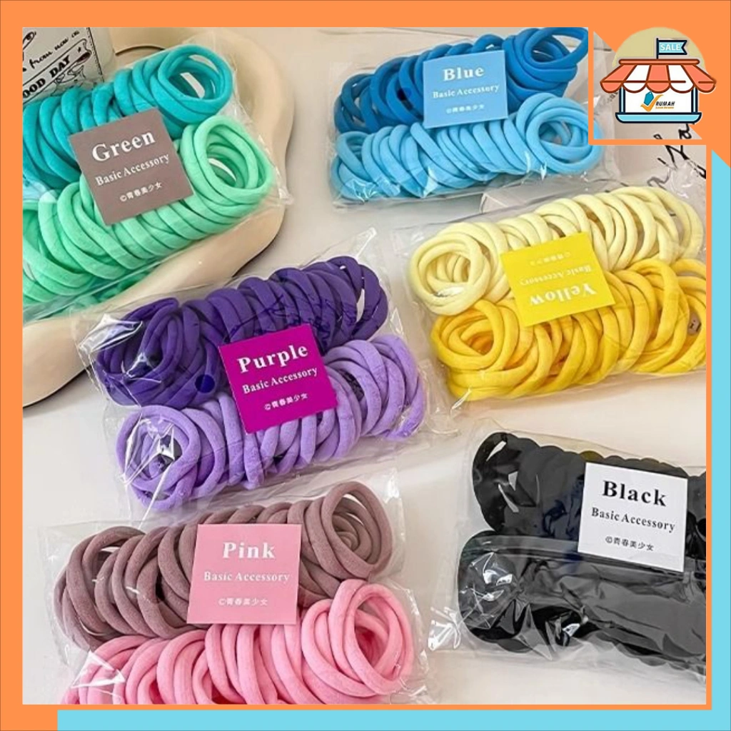 RSB IR551 Ikat Rambut Polos Wanita Isi 50 pcs Model Donat Ring Korean Style