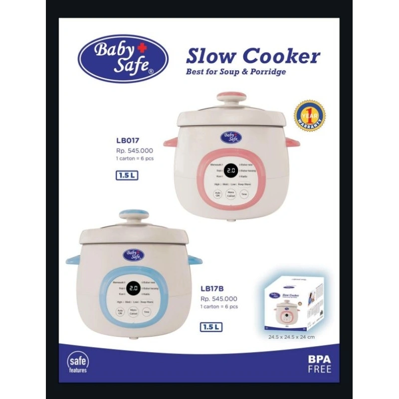 Slow Cooker Digital Baby Safe 1,5L LB017 1,2L LB018 Slow cooker bayi Perlengkapan MPASI babysafe