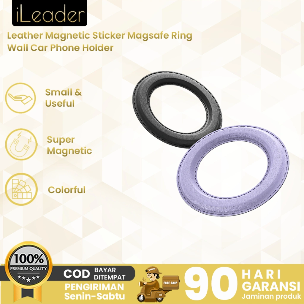iLeader Leather Magnetic Phone Holder Wall Car Mount Snap Link Ring Magnet Sticker for iPhone 15 14 13 Pro Max 12