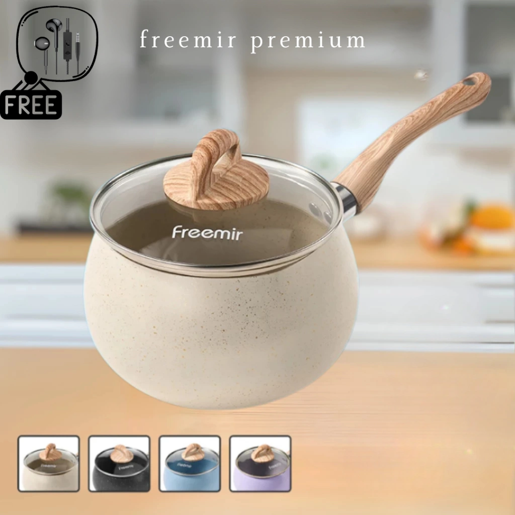 [PREMIUM] freemir Panci Susu Gemoy Bulat 16CM/20CM Tutup Kaca Anti Lengket Double Bottom Anti Tumpah