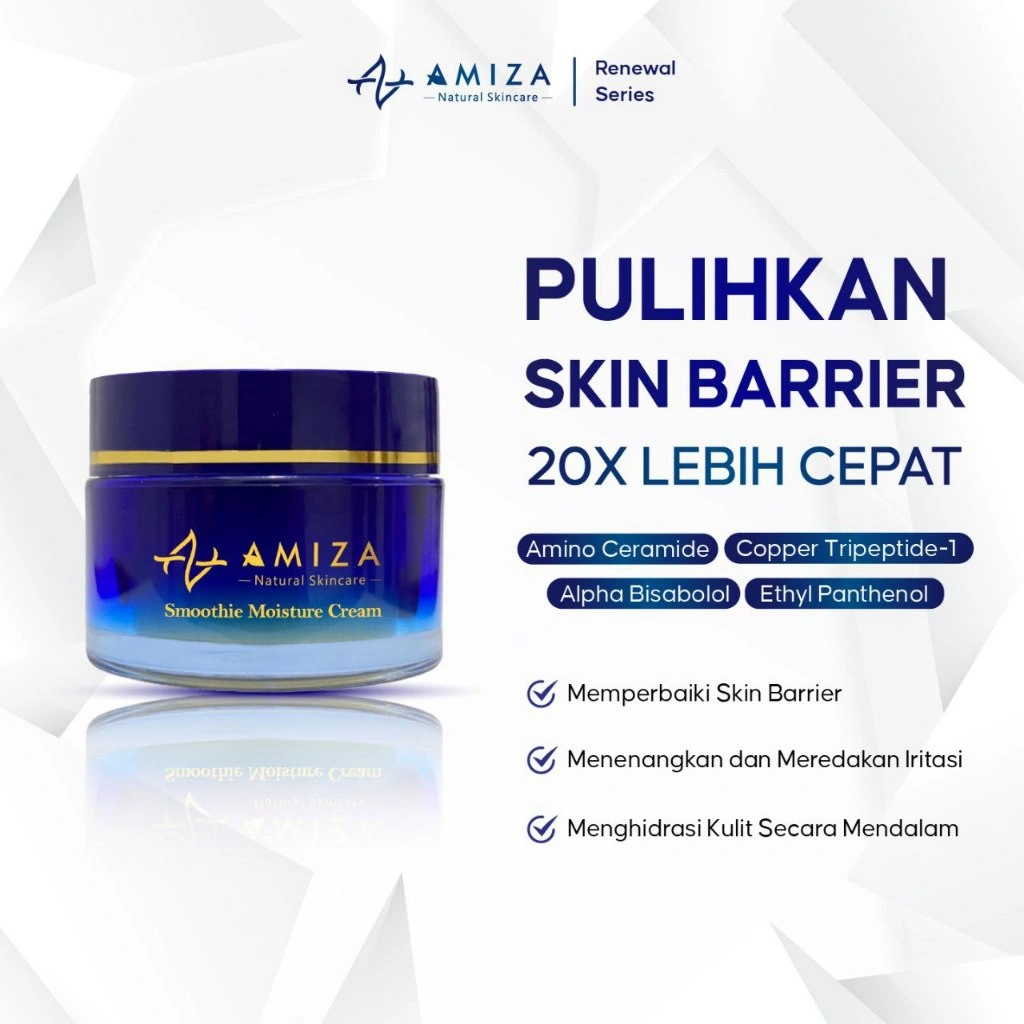 AMIZA [ Best Seller ] - moisturizer ceramide - SMOOTHIE MOISTURE CREAM Renewal 20 gr | Efektif mengatasi Kulit breakout, bruntusan, kemerahan, flek serta calming  Moisturizer Skin Barrier Rusak | moisturizer kulit glowing | Kulit Sensitif & Jerawat | Am