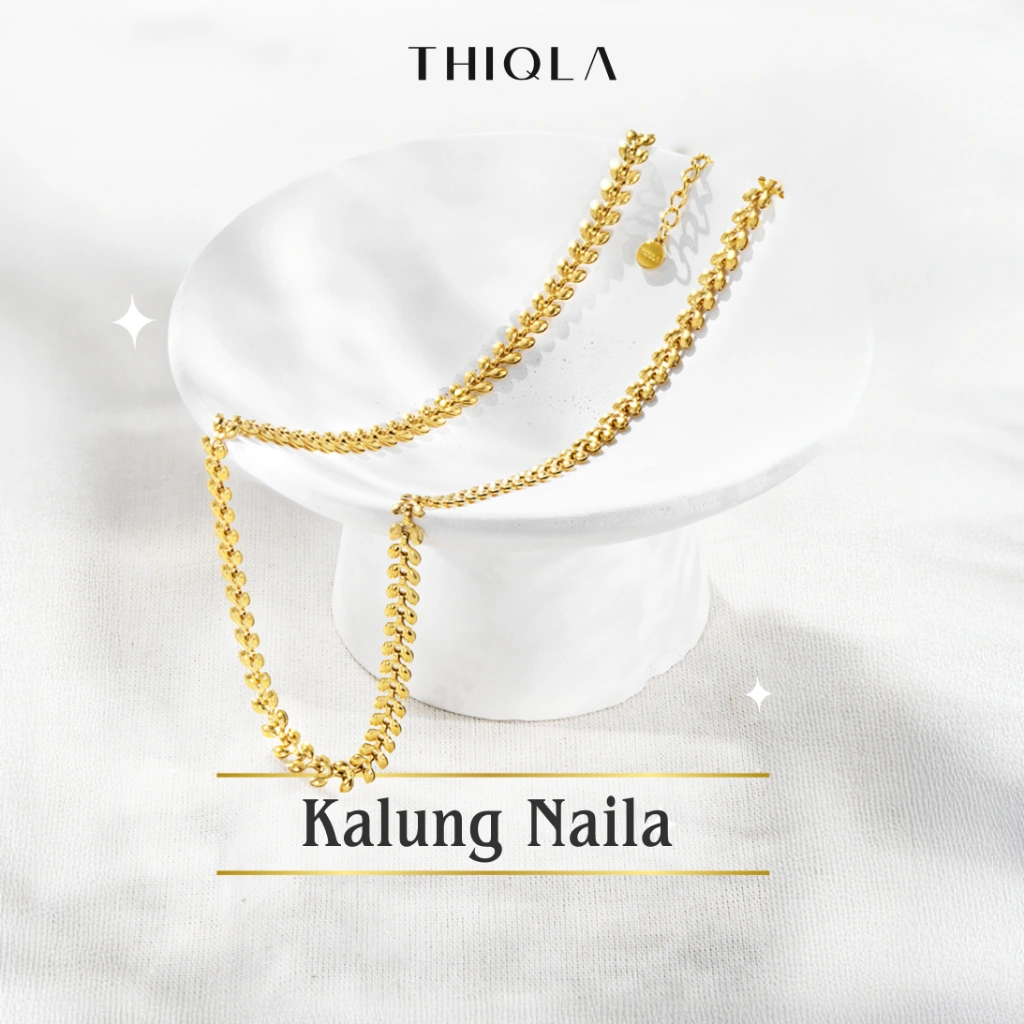 THIQLA - Kalung Layer NAILA - Kalung Serut - Kalung Wanita Remaja Mirip Kalung Emas Asli - Stainless Steel Bukan Titanium Mirip Kalung Dubai Panjang Mewah