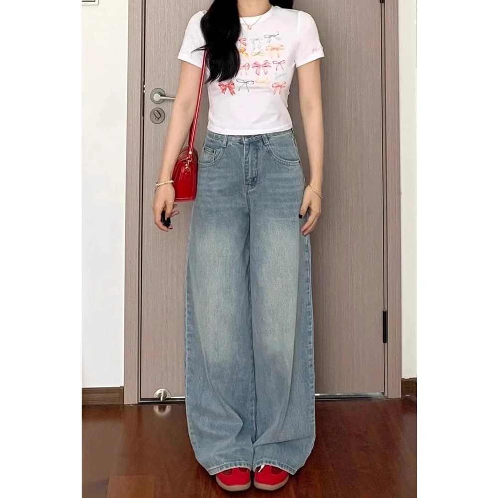 COD LULU Jeans Celana Jeans terbaru kulot Korea Biru muda pinggang tinggi--Baggy Jeans -baggy baggy