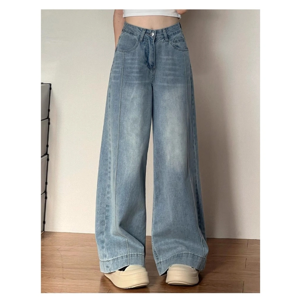 YOYO- New Biru Kekinian Highwaist Kulot Loose Celana Wide Leg Jeans Wanita Korea Style