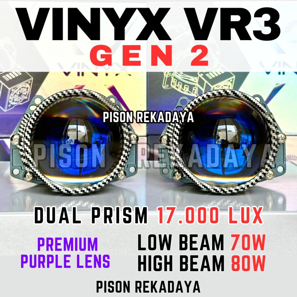 Paket LENGKAP Projector BILED VR3 Gen 2 Proji Vinyx VR3 New VR1 3 Inch Dual Prism LED Mobil Motor