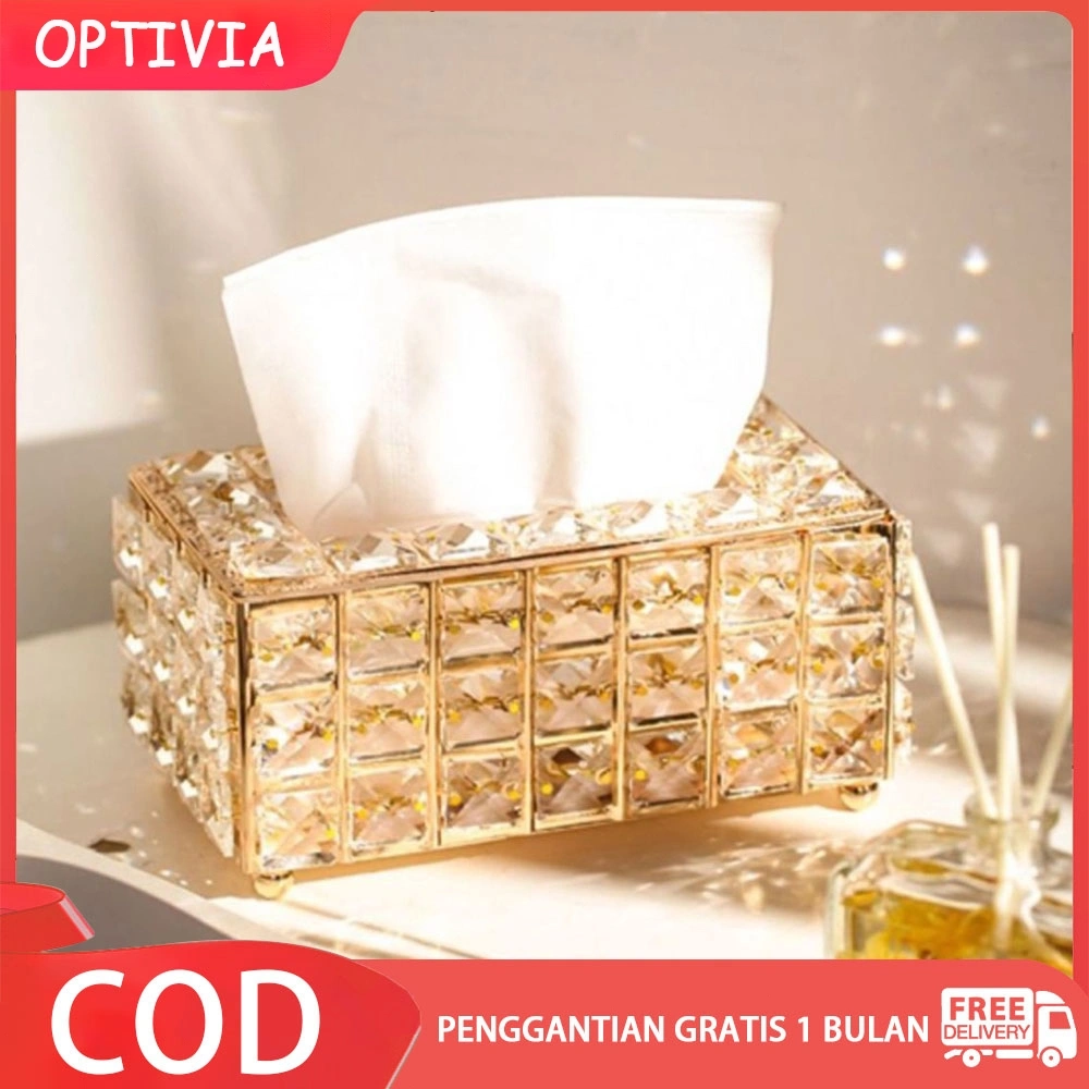 OPTIVIA Kristal Kotak Tisu Gold Tempat Tissue kotak tisu mobil tempat tisu estetik kotak tisu emas