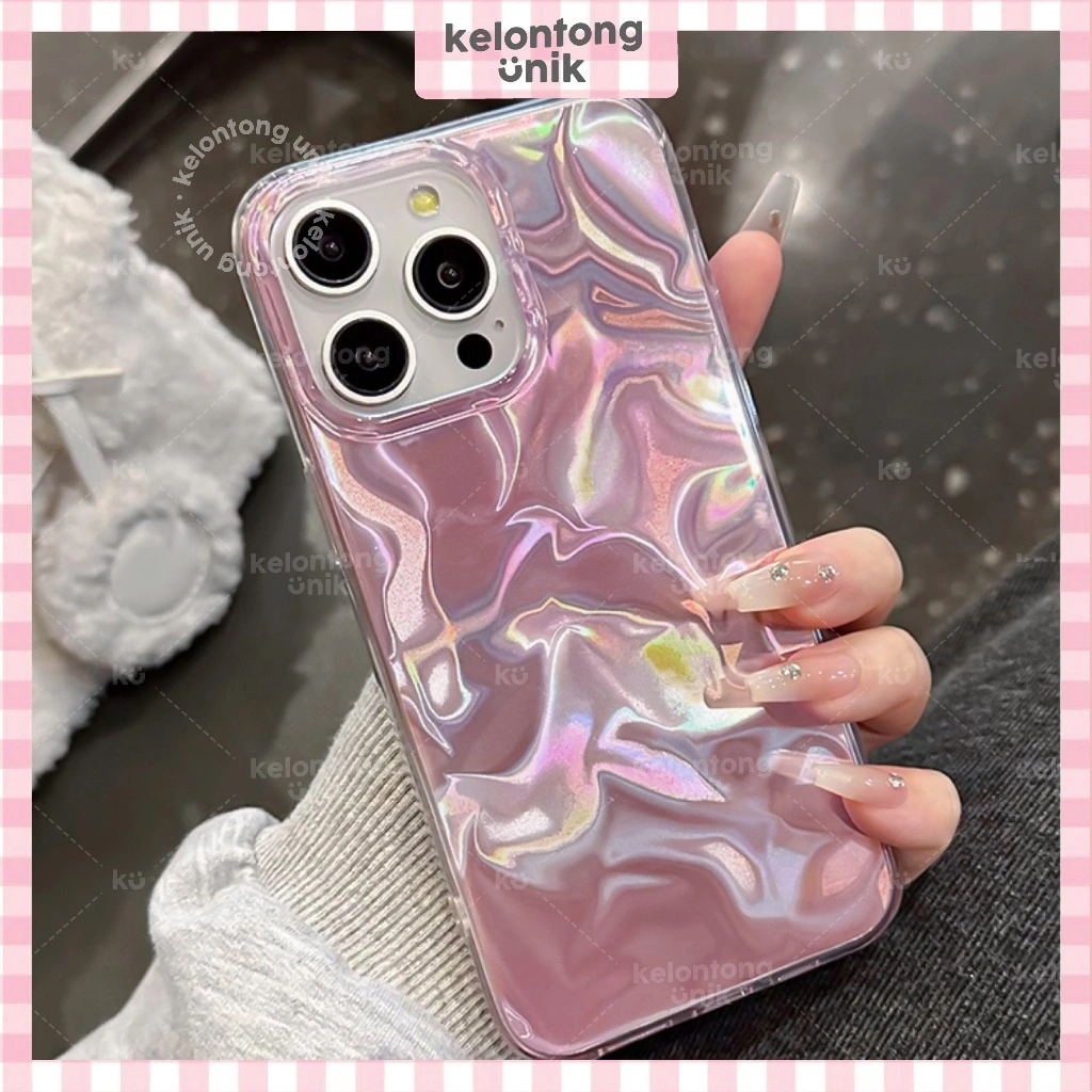 KELONTONG UNIK | GLENNA Classy Pink Ombre Hologram Case - Hardcase/ Casing HP for iPhone X XS XR XSMAX 11 12 13 14 15 16 PRO PROMAX PLUS ,CIHG
