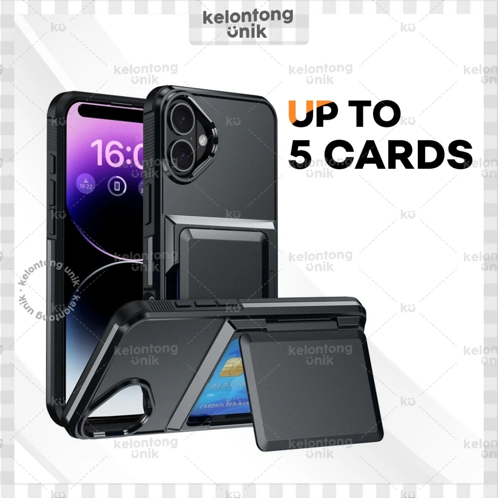 KELONTONG UNIK | Black Alloy Magic Door Card Case - Hardcase/ Casing HP for iPhone 11 12 13 14 15 16 17 PRO PROMAX PLUS ,CIAX