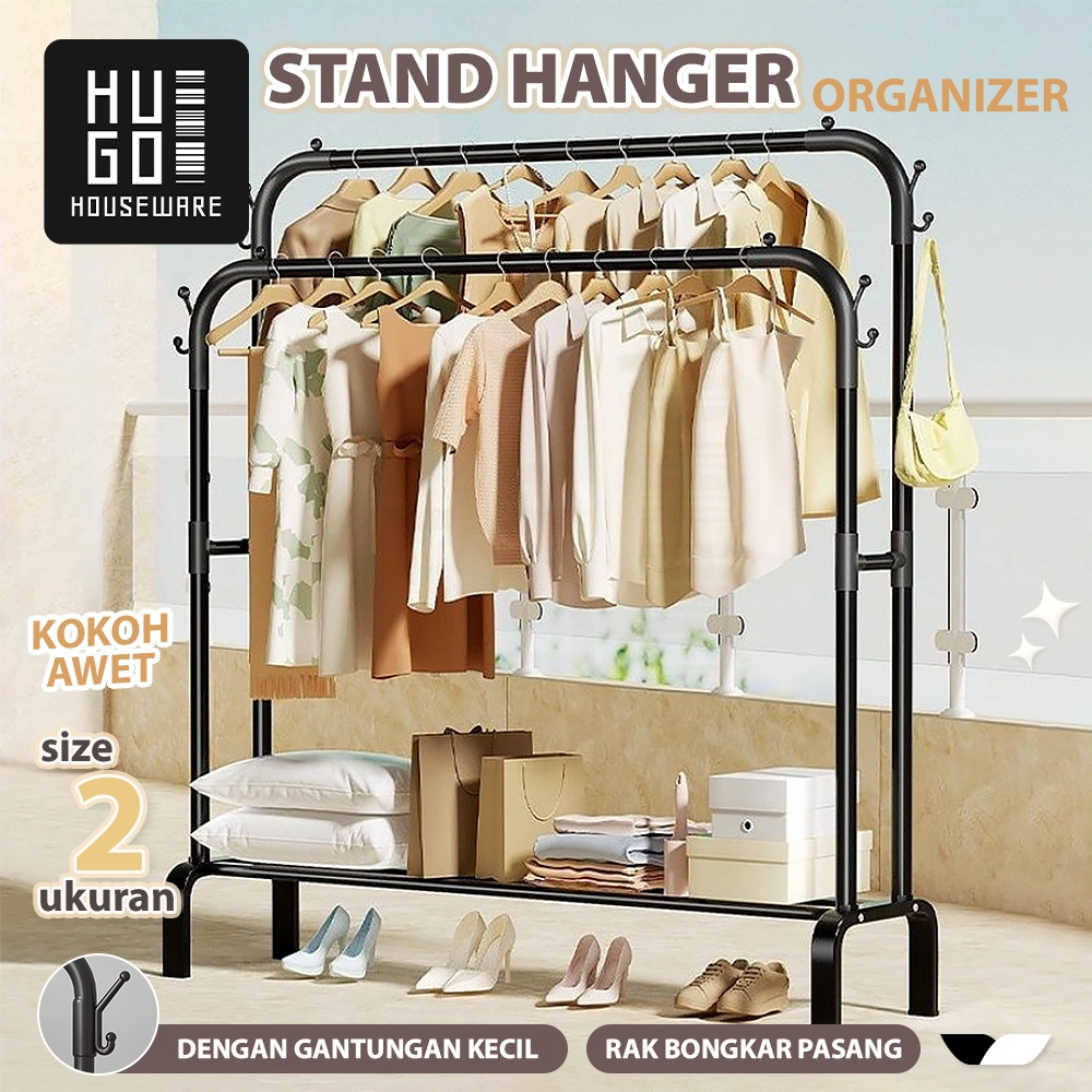 HUGO Stand Hanger Gantungan Baju Berdiri Bahan Besi Tempat Gantung Baju Gawangan Baju Rak Baju Serbaguna Premium Quality