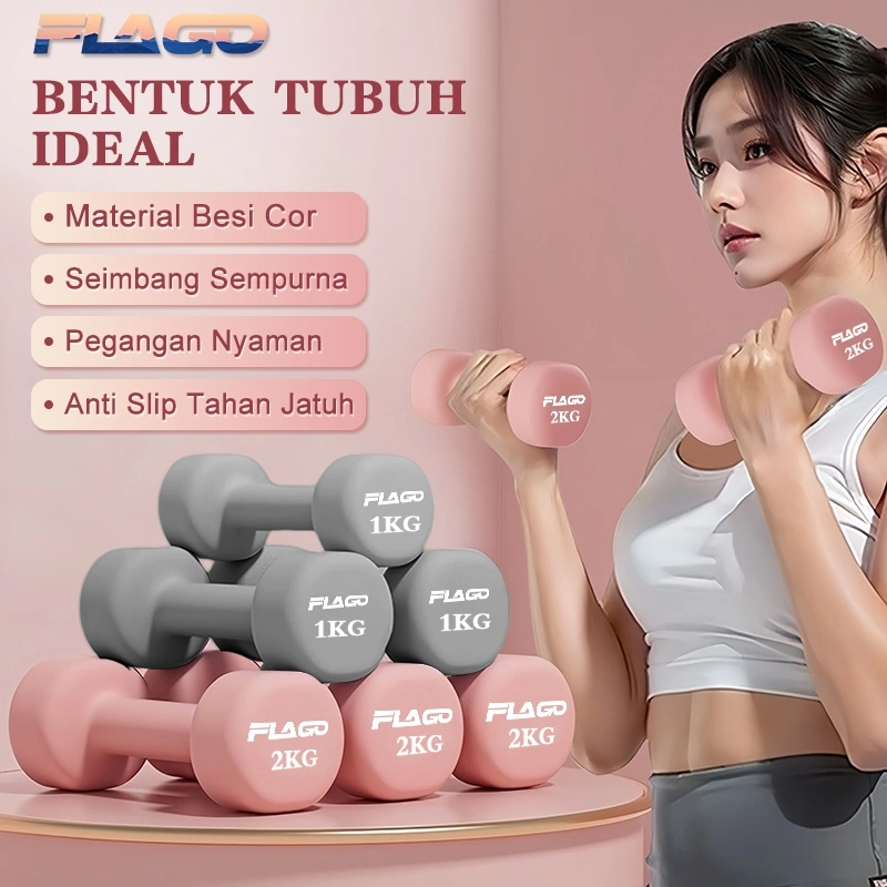 FLAGO Dumbell Barbel 2kg Sepasang Gym Fitnes Home Workout Olahraga Rumah