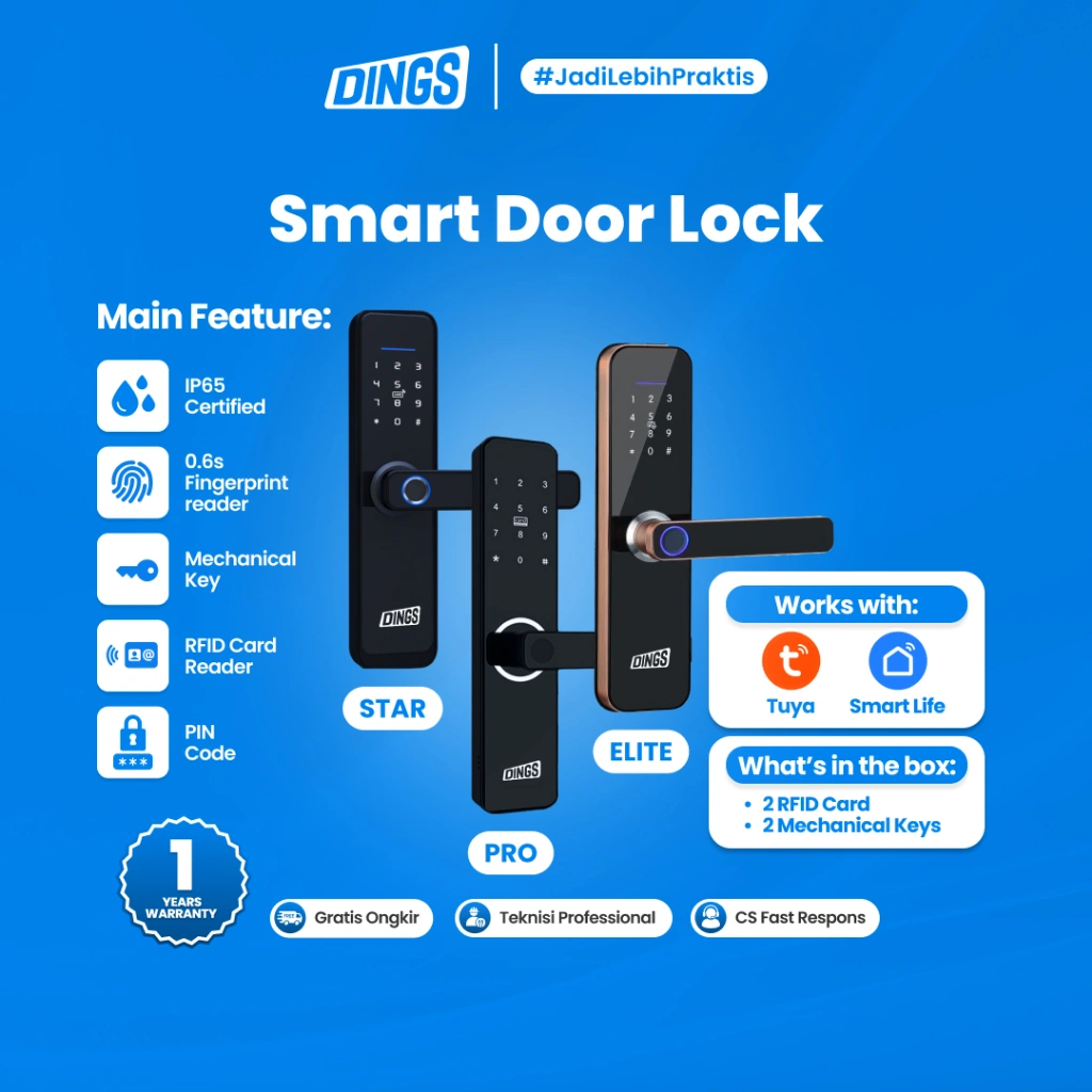 DINGS Smart Door Lock Fingerprint RFID Gagang Pintu Pintar Smart Home
