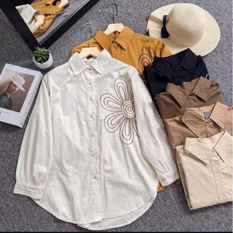 Vlavi Atasan Kemeja Wanita Casual Linen Premium