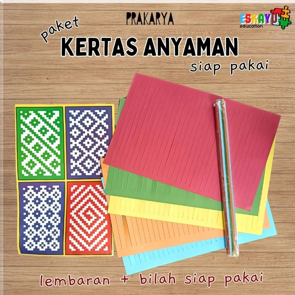 Prakarya-Kertas Kerajinan Anyaman Warna Warni Siap Pakai satu set kertas dan bilah/seni kriya budaya