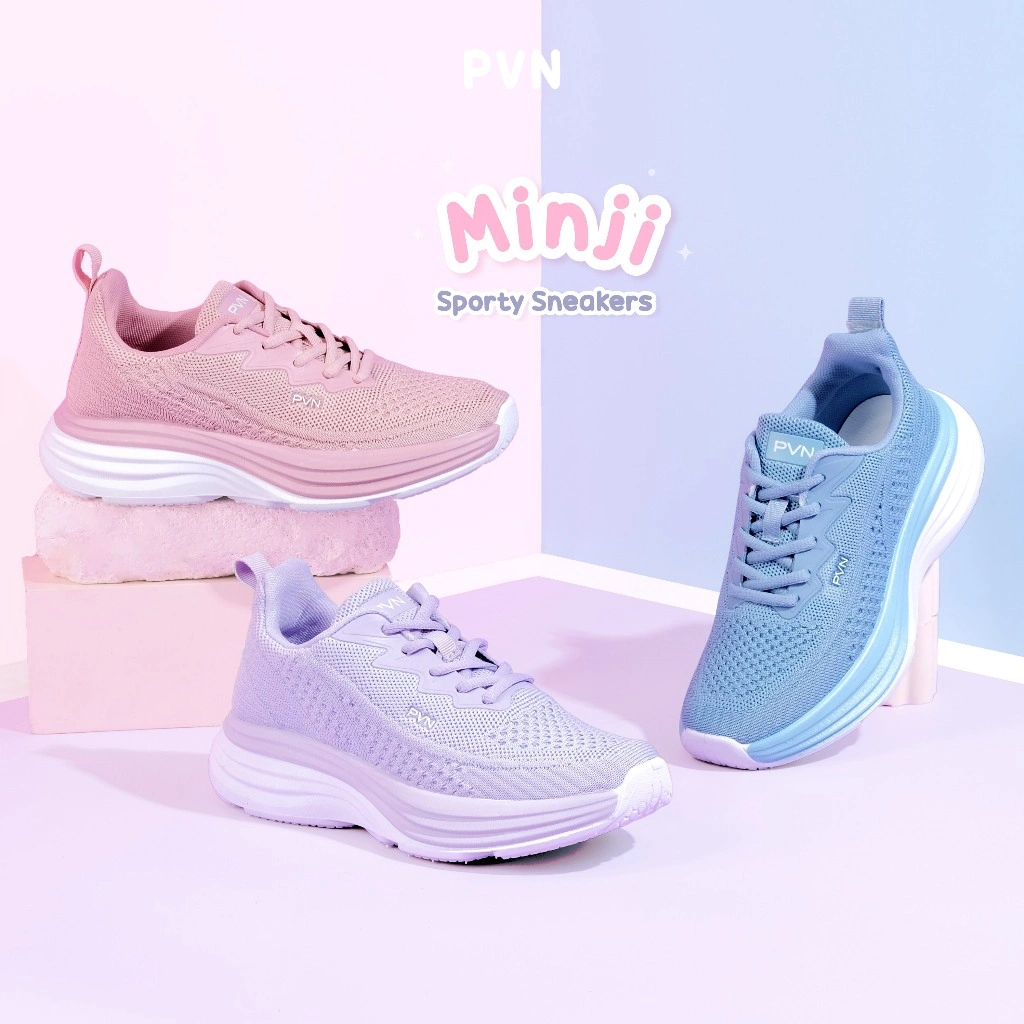 PVN Minji Sepatu Wanita Sneakers Sport Shoes Grey Black Pink White Blue 270