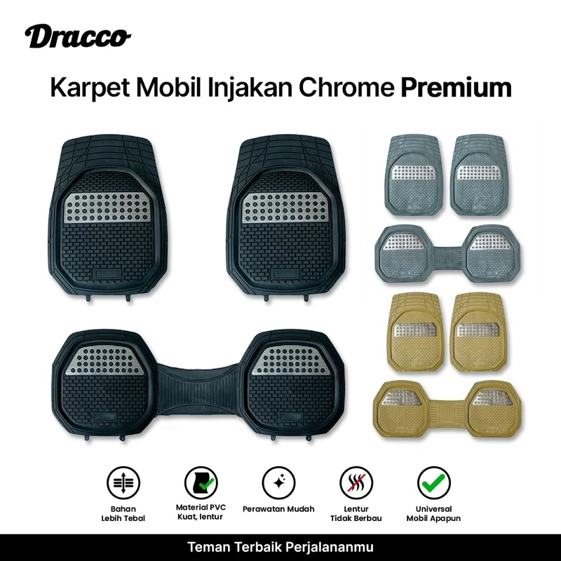 Karpet Mobil Chrome Premium Universal DRACCO – Injakan Anti Slip, Tebal, Lentur, Tahan Kotor