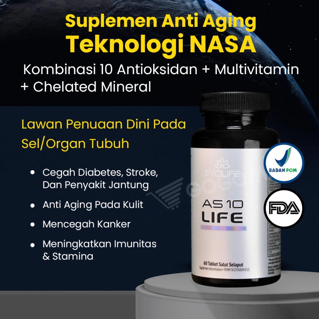 Evolife AS10 Suplemen Antioksidan Multivitamin Plus Chelated Mineral BPOM FDA Astaxanthin Tinggi Capsule Supplement Astasantin Multi Vitamin Collagen Multivitamins Minerals Imun Booster Antioxidant Menjaga Daya Tahan Tubuh