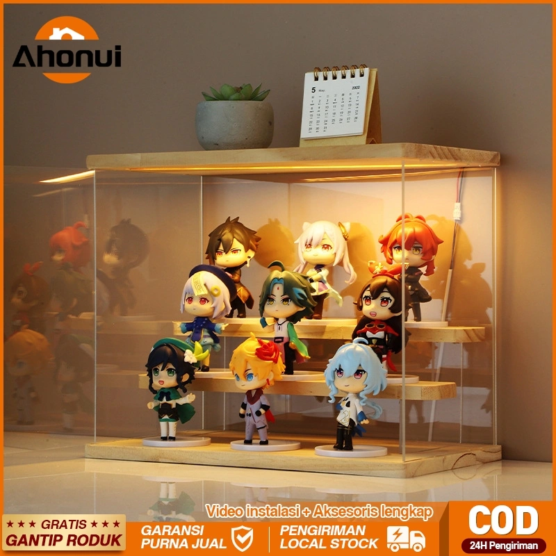 ⭐3-5 Lantai&LED⭐Kayu Akrilik Display Box Kotak Penyimpanan Kotak Buta Lemari Pajangan Mainan Gambar Lampu Tampilan LED Dan Antaramuka USB Dapat Ditumpuk zyp