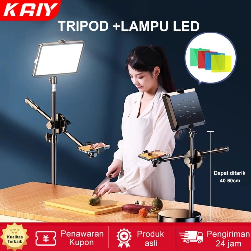 KAIY 360° Overhead Phone Stand with 8 inch lampu fotografi Led Lampu Stand Holder for live streaming Video Light
