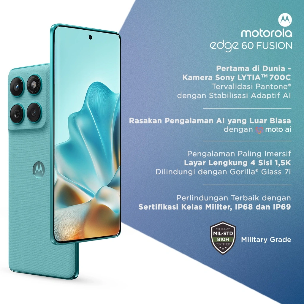 Motorola Edge 60 Fusion 5G 12/256GB - Moto AI - MTK Dimensity 7400 - 4500 nits - 6.7 inch 4D Curved Display - Gorilla Glass 7i - 120Hz - 50MP Main Camera Lytia 700C - 32MP Selfie - 5500mAh - NFC - Dolby Atmos Stereo - Bonus Charger 68W & Hard Case