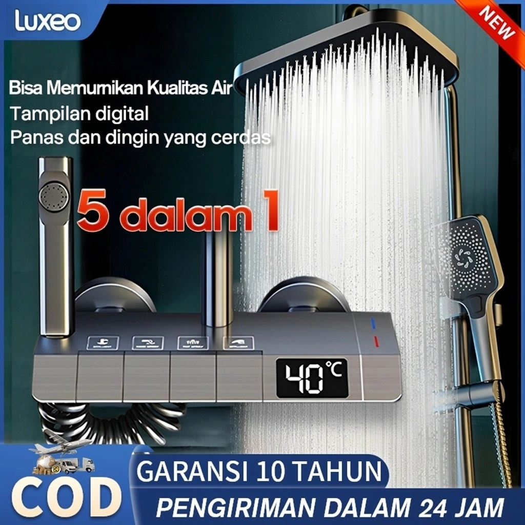 COD Smart Shower Set Shower Kamar Mandi 5 IN 1 piano Tampilan Digital Suhu Konstan Set Shower Dengan Faucet Sprayer Faucet Panas