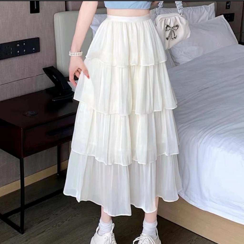 HEIDI ROK CERUTY SUSUN  EMPAT 4 MAXI SKIRT RUFLA RUFFLE REMPEL FULL MIDI TERMURAH EKSKLUSIF PROMOSI DISKON BTCSOLO CERUTI WANITA