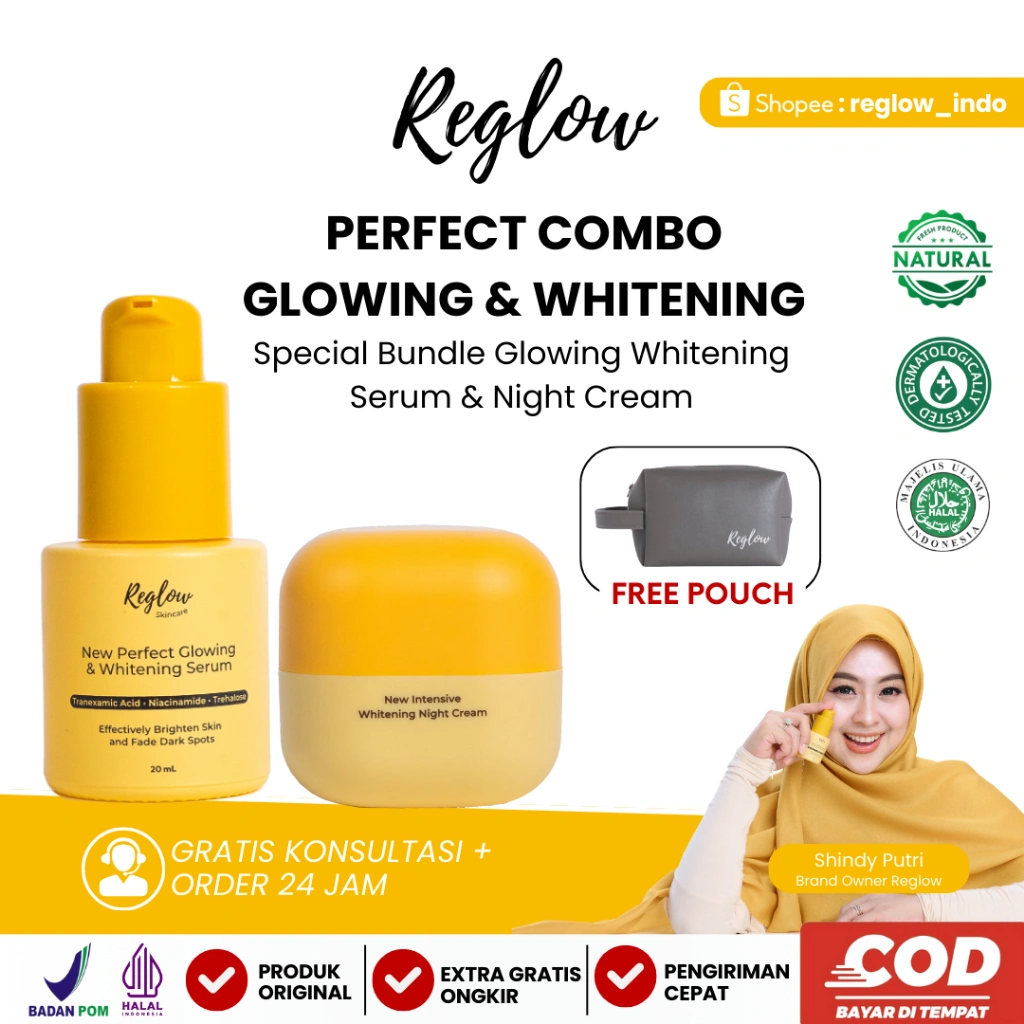 Reglow Whitening Night Cream & Perfect Glowing Serum Skincare Dokter Shindy Original Official Store