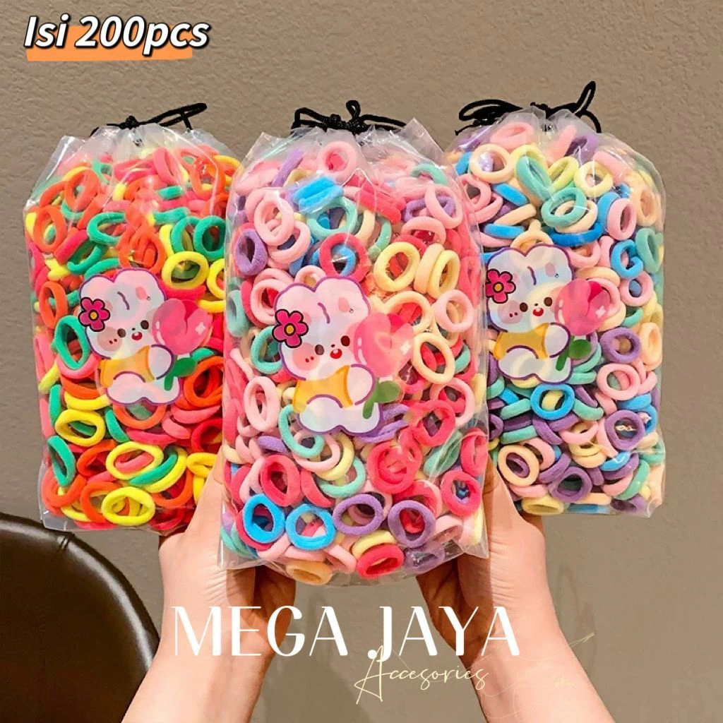 MJ - 200pcs Ikat Karet Rambut Donat Pouch Warna Warni Elastis Mini Untuk Wanita Gaya